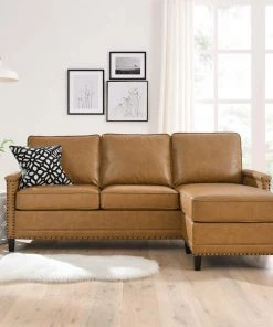 Modway Sectionals Ashton Vegan Leather Sectional Sofa In Tan