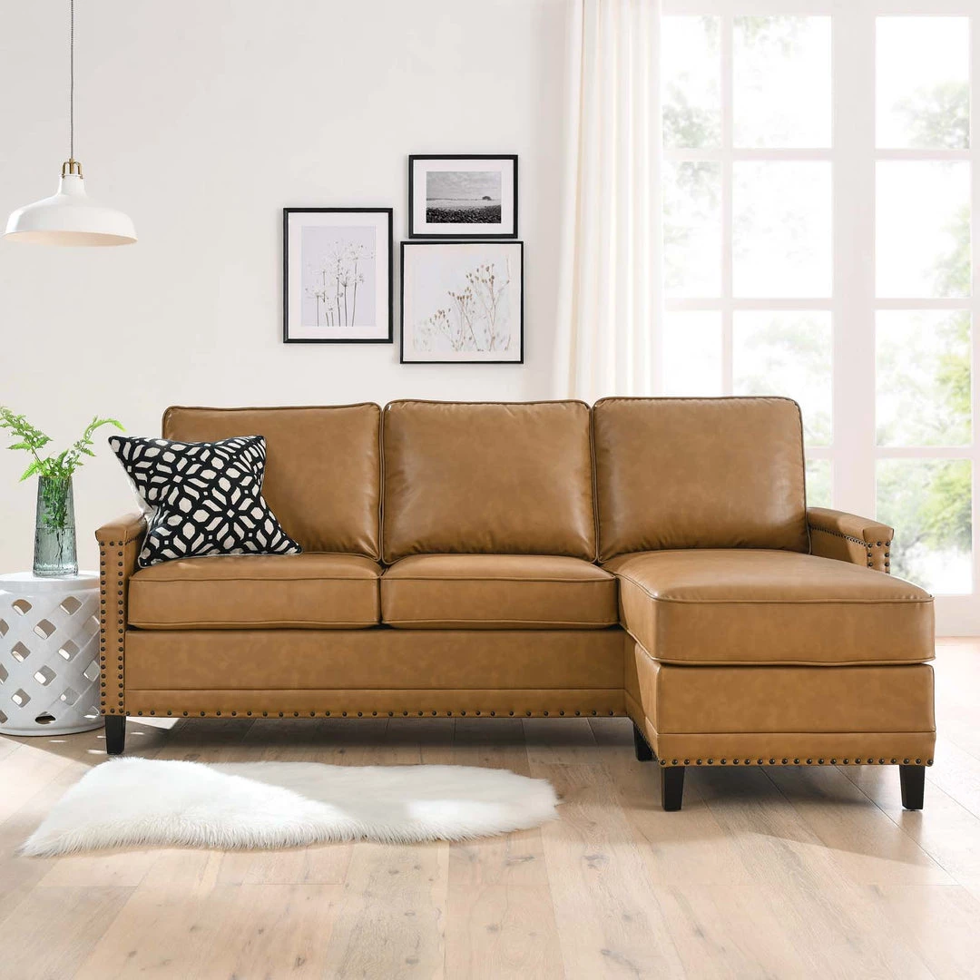Modway Sectionals Ashton Vegan Leather Sectional Sofa In Tan 2 Modway Sectionals Ashton Vegan Leather Sectional Sofa In Tan