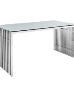 Modway Dining Tables Gridiron Stainless Steel Rectangle Dining Table Silver