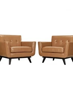 Modway Engage Leather Sofa Set Tan