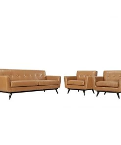 Modway Living Room Sets Engage 3 Piece Leather Living Room Set Tan