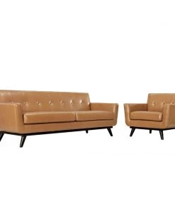 Modway Engage 2 Piece Leather Living Room Set Tan Living Room Sets