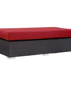 Modway Ottomans Convene Outdoor Patio Fabric Rectangle Ottoman Espresso Red