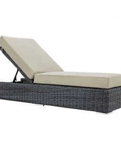 Modway Summon Outdoor Patio Sunbrella® Chaise Lounge Canvas Antique Beige Lounge Chair Outdoor