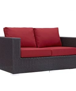 Modway Convene Outdoor Patio Loveseat Espresso Red Outdoor Loveseats