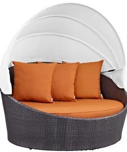 Modway Convene Canopy Outdoor Patio Daybed Espresso Orange Outdoor Daybeds