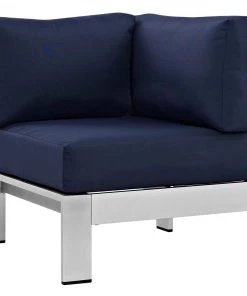Modway Shore Outdoor Patio Aluminum Corner Sofa Silver Navy
