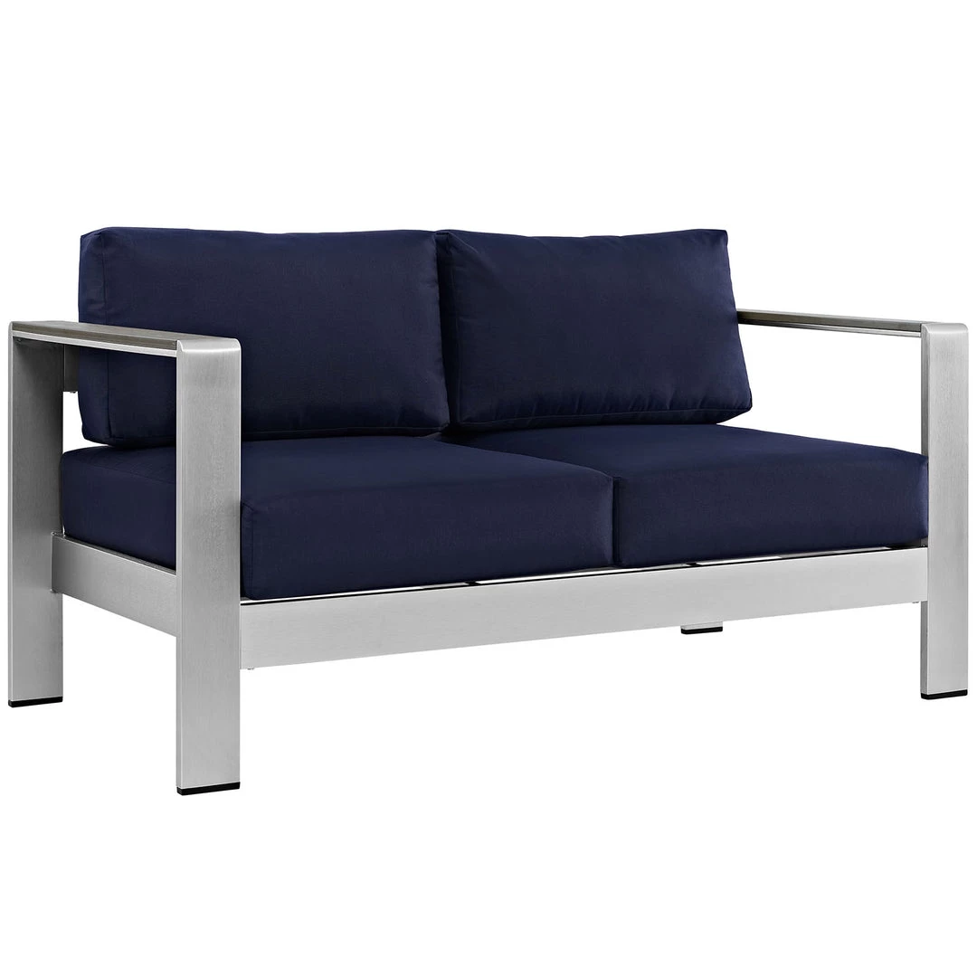 Modway Shore Outdoor Patio Aluminum Loveseat Silver Navy 5 Modway Shore Outdoor Patio Aluminum Loveseat Silver Navy