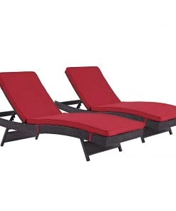 Modway Lounge Chair Outdoor Convene Chaise Outdoor Patio Set Of 2 Espresso Red