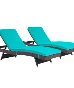 Modway Lounge Chair Outdoor Convene Chaise Outdoor Patio Set Of 2 Espresso Turquoise