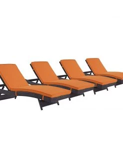 Modway Lounge Chair Outdoor Convene Chaise Outdoor Patio Set Of 4 Espresso Orange