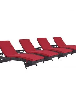 Modway Convene Chaise Outdoor Patio Set Of 4 Espresso Red