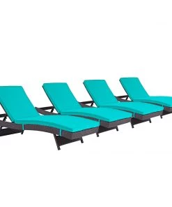 Modway Convene Chaise Outdoor Patio Set Of 4 Espresso Turquoise Lounge Chair Outdoor