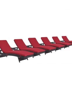 Modway Lounge Chair Outdoor Convene Chaise Outdoor Patio Set Of 6 Espresso Red