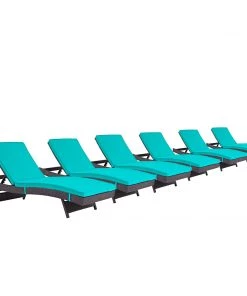 Modway Lounge Chair Outdoor Convene Chaise Outdoor Patio Set Of 6 Espresso Turquoise