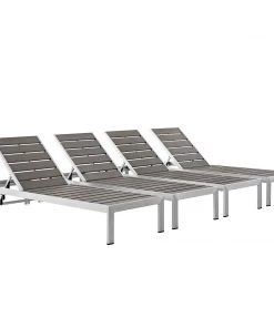 Modway Shore Chaise Outdoor Patio Aluminum Set Of 4 Silver Gray