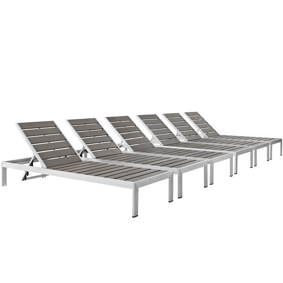 Modway Shore Chaise Outdoor Patio Aluminum Set Of 6 Silver Gray Lounge Chair Outdoor 6 Modway Shore Chaise Outdoor Patio Aluminum Set Of 6 Silver Gray Lounge Chair Outdoor