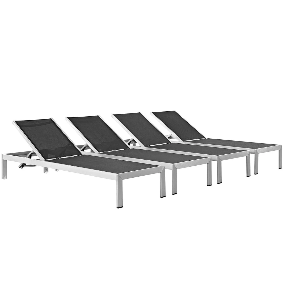 Modway Shore Chaise Outdoor Patio Aluminum Set Of 4 Silver Black Lounge Chair Outdoor 6 Modway Shore Chaise Outdoor Patio Aluminum Set Of 4 Silver Black Lounge Chair Outdoor