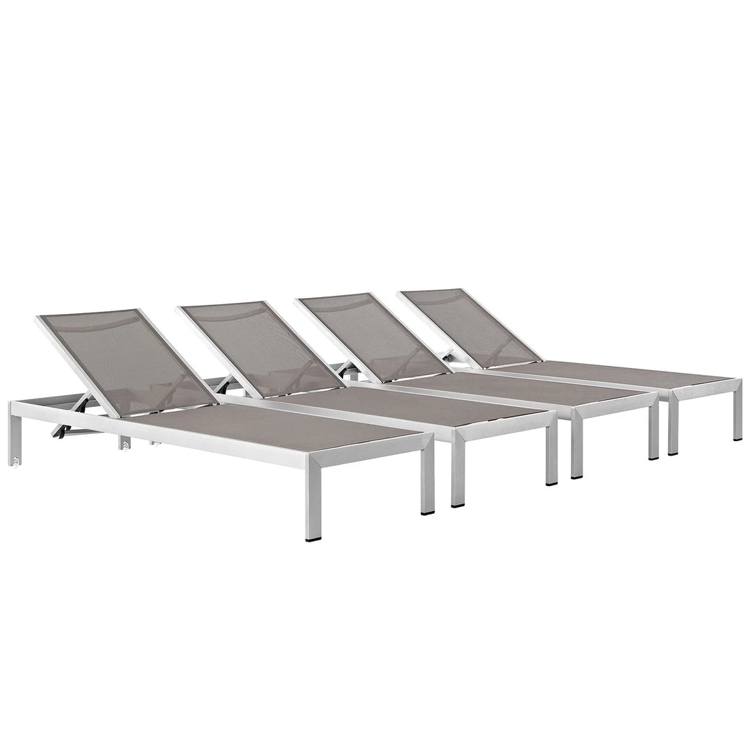 Modway Shore Chaise Outdoor Patio Aluminum Set Of 4 Silver Gray Lounge Chair Outdoor 6 Modway Shore Chaise Outdoor Patio Aluminum Set Of 4 Silver Gray Lounge Chair Outdoor