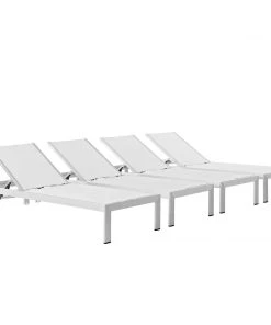 Modway Shore Chaise Outdoor Patio Aluminum Set Of 4 Silver White