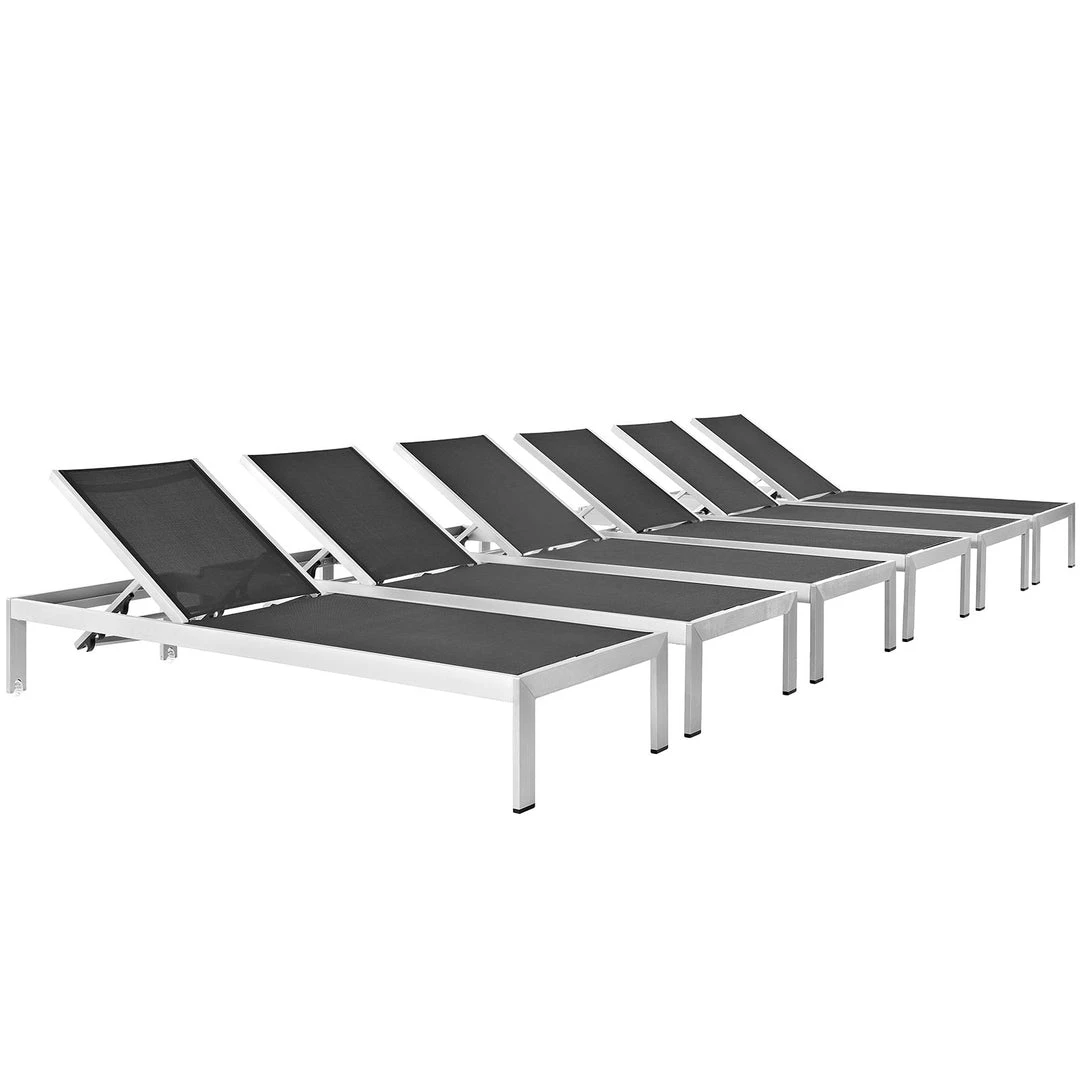 Modway Shore Chaise Outdoor Patio Aluminum Set Of 6 Silver Black 6 Modway Shore Chaise Outdoor Patio Aluminum Set Of 6 Silver Black