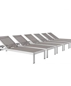 Modway Lounge Chair Outdoor Shore Chaise Outdoor Patio Aluminum Set Of 6 Silver Gray