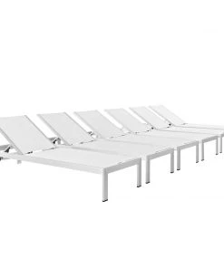 Modway Lounge Chair Outdoor Shore Chaise Outdoor Patio Aluminum Set Of 6 Silver White