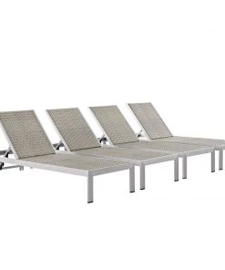 Modway Shore Chaise Outdoor Patio Aluminum Set Of 4 Silver Gray