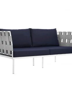Modway Outdoor Loveseats Harmony Outdoor Patio Aluminum Loveseat White Navy