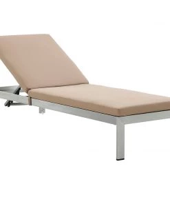 Modway Lounge Chair Outdoor Shore Outdoor Patio Aluminum Chaise With Cushions Silver Mocha