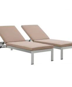 Modway Shore Chaise With Cushions Outdoor Patio Aluminum Set Of 2 Silver Mocha Lounge Chair Outdoor