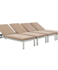 Modway Lounge Chair Outdoor Shore Chaise With Cushions Outdoor Patio Aluminum Set Of 4 Silver Mocha