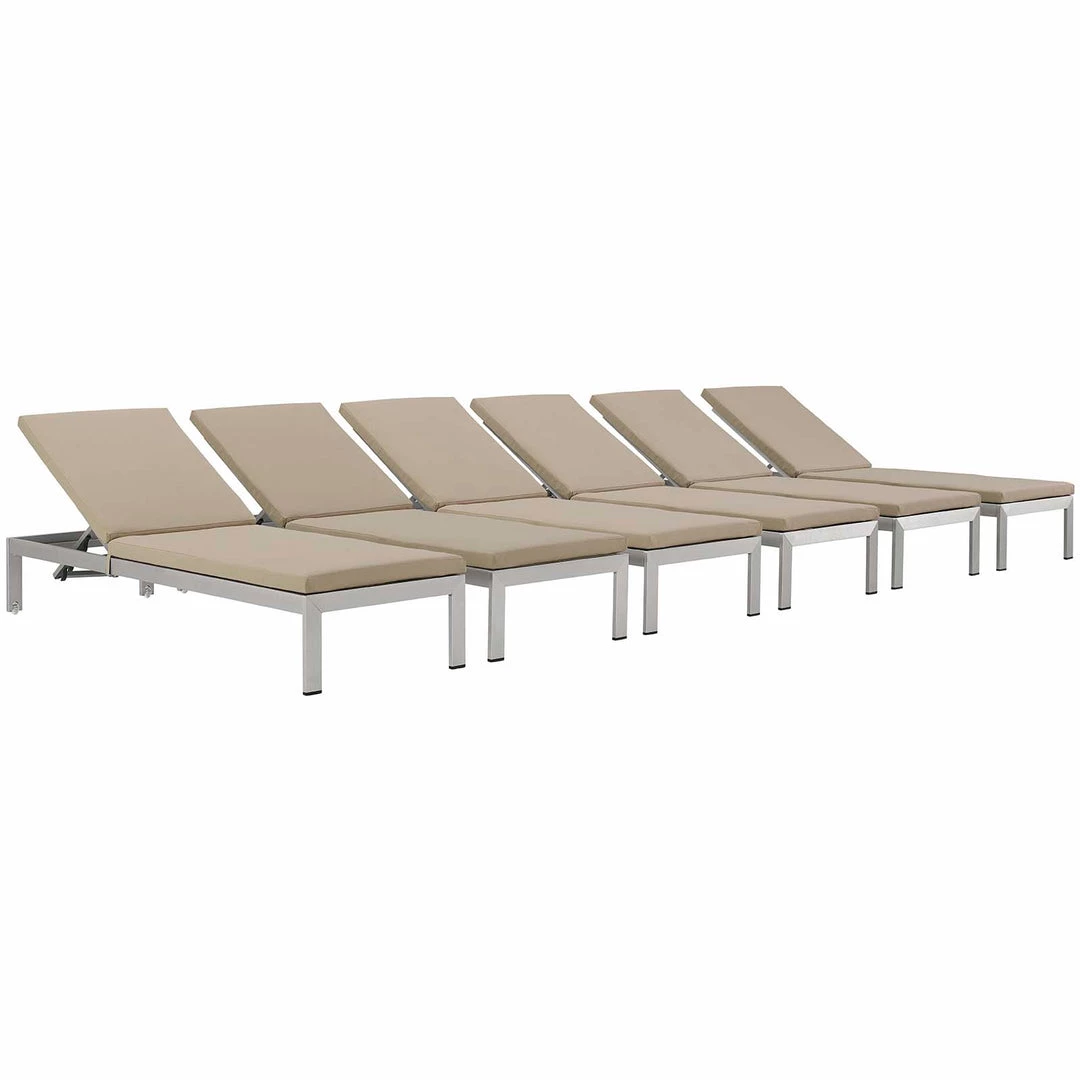 Modway Shore Chaise With Cushions Outdoor Patio Aluminum Set Of 6 Silver Beige Lounge Chair Outdoor 7 Modway Shore Chaise With Cushions Outdoor Patio Aluminum Set Of 6 Silver Beige Lounge Chair Outdoor