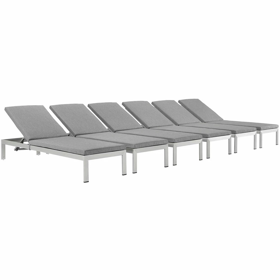 Modway Shore Chaise With Cushions Outdoor Patio Aluminum Set Of 6 Silver Gray 7 Modway Shore Chaise With Cushions Outdoor Patio Aluminum Set Of 6 Silver Gray