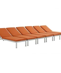 Modway Shore Chaise With Cushions Outdoor Patio Aluminum Set Of 6 Silver Orange Lounge Chair Outdoor