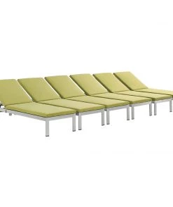 Modway Shore Chaise With Cushions Outdoor Patio Aluminum Set Of 6 Silver Peridot Lounge Chair Outdoor