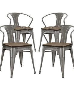 Modway Dining Chairs Promenade Bamboo Dining Chair Set Of 4 Gunmetal