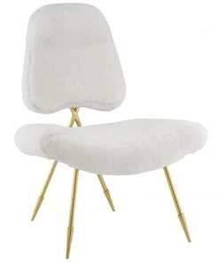 Modway Chaise Lounge Chairs Ponder Upholstered Sheepskin Fur Lounge Chair White