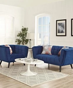Modway Living Room Sets Bestow 2 Piece Performance Velvet Loveseat And Armchair Set Navy