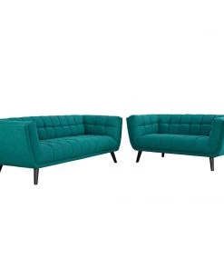 Modway Bestow 2 Piece Upholstered Fabric Sofa And Loveseat Set Teal