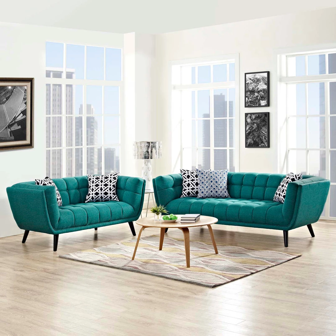 Modway Bestow 2 Piece Upholstered Fabric Sofa And Loveseat Set Teal 5 Modway Bestow 2 Piece Upholstered Fabric Sofa And Loveseat Set Teal