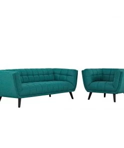 Modway Bestow 2 Piece Upholstered Fabric Sofa And Armchair Set Teal