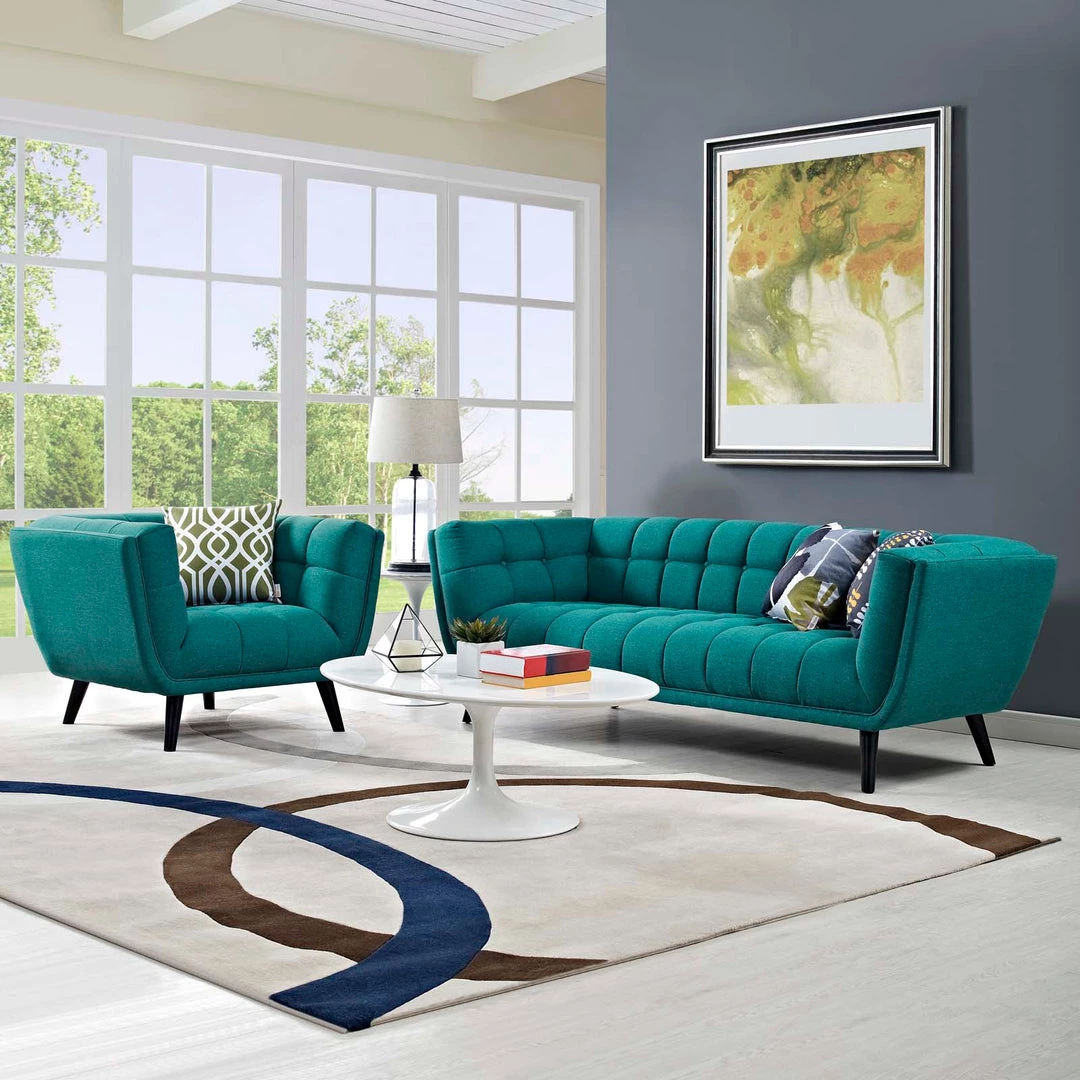 Modway Bestow 2 Piece Upholstered Fabric Sofa And Armchair Set Teal 5 Modway Bestow 2 Piece Upholstered Fabric Sofa And Armchair Set Teal