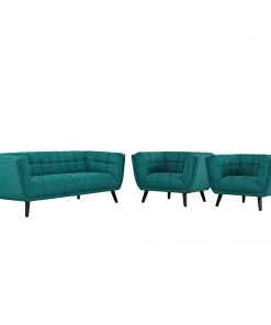 Modway Living Room Sets Bestow 3 Piece Upholstered Fabric Sofa And Armchair Set Teal