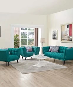 Modway Living Room Sets Bestow 3 Piece Upholstered Fabric Sofa And Armchair Set Teal
