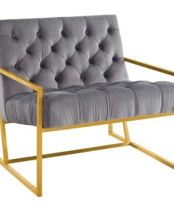 Modway Bequest Gold Stainless Steel Performance Velvet Accent Chair Gray