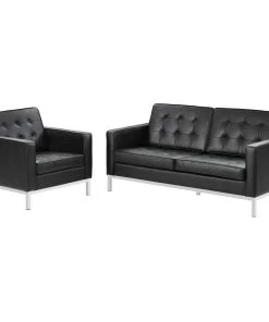 Modway Loft 2 Piece Leather Loveseat And Armchair Set Black