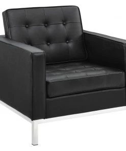 Modway Loft 2 Piece Leather Loveseat And Armchair Set Black