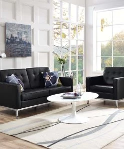 Modway Loft 2 Piece Leather Loveseat And Armchair Set Black