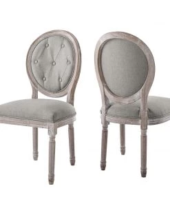 Modway Arise Vintage French Upholstered Fabric Dining Side Chair Set Of 2 Light Gray Dining Chairs